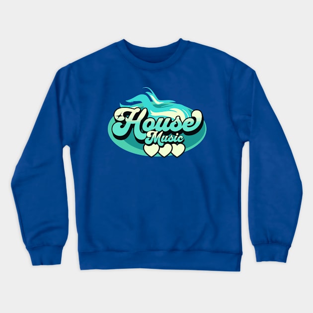 HOUSE MUSIC  - House Music Heat (aqua blue/light mint) Crewneck Sweatshirt by DISCOTHREADZ 